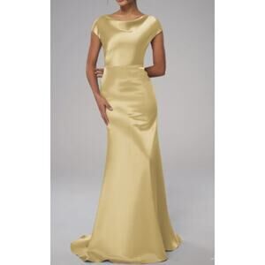 AW BRIDAL 8 M light gold Louie formal party bridesmaid party maxi dress NEW b70